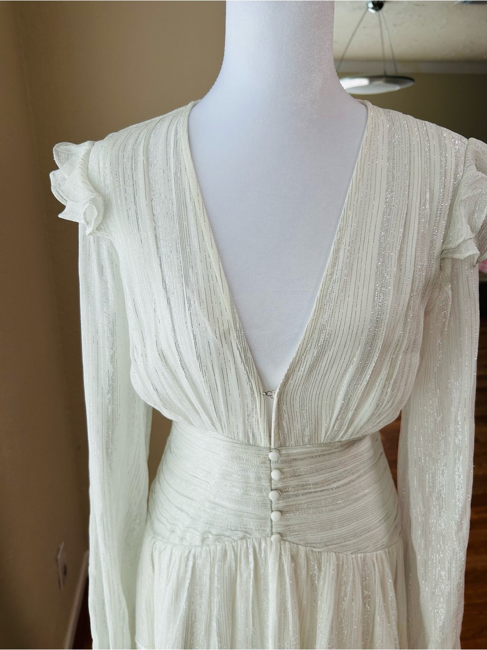 Rococo Sand True Mini dress in white w/ silver Long sleeve. Size Small - Picture 9 of 14
